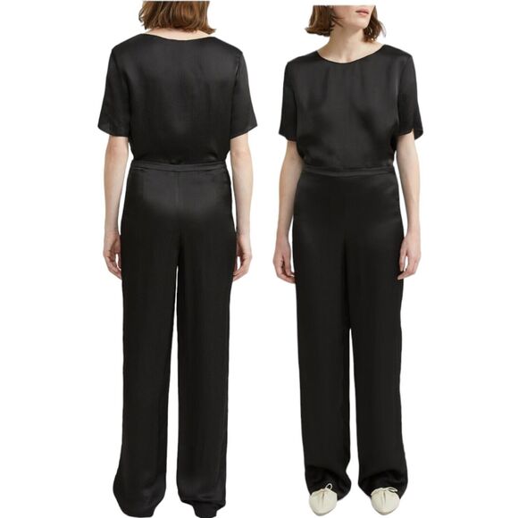 8 32x30 Theory Hammered Viscose PJ Pants Womens Black Rayon Wide Leg Career Work - Picture 1 of 10